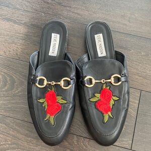 Steve Madden Mules Black with Red Rose